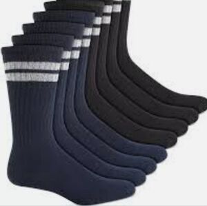 Men's Club Room Crew Striped Socks 8-Pairs Red/Black/Gray 10-13. NWT $4…